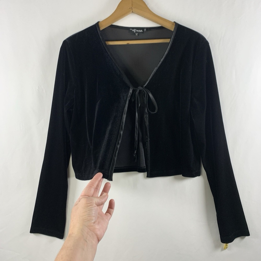 VTG 90s Womens Y2K Velvet Tie Front Crop Top Medium Whimsigoth Dark Coquette USA